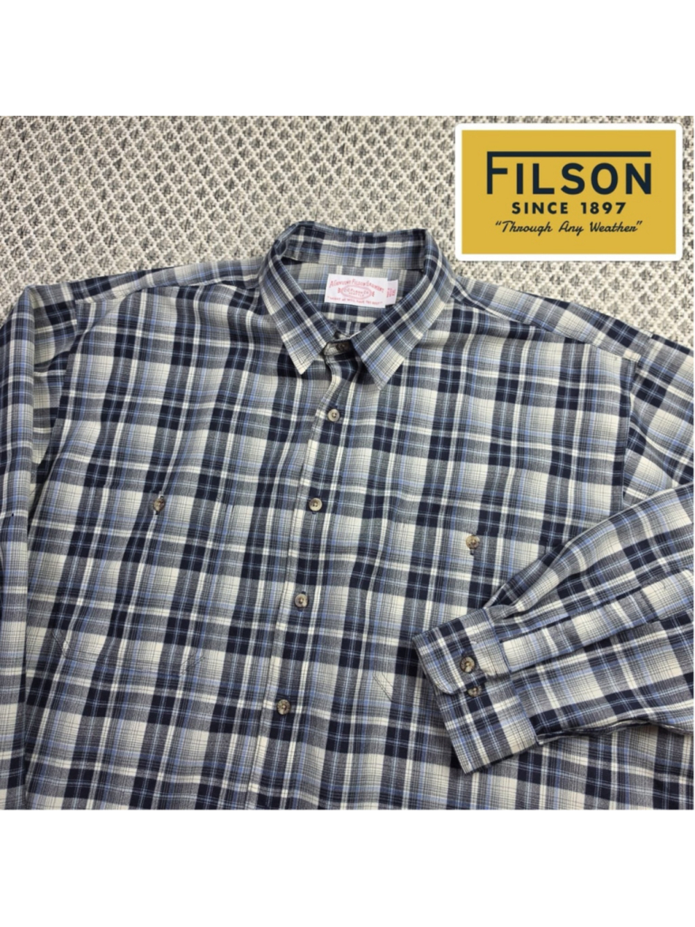 Filson Mens XXL 100% Wool Plaid Flannel Shirt Blue Gray Outdoor C.C. Filson